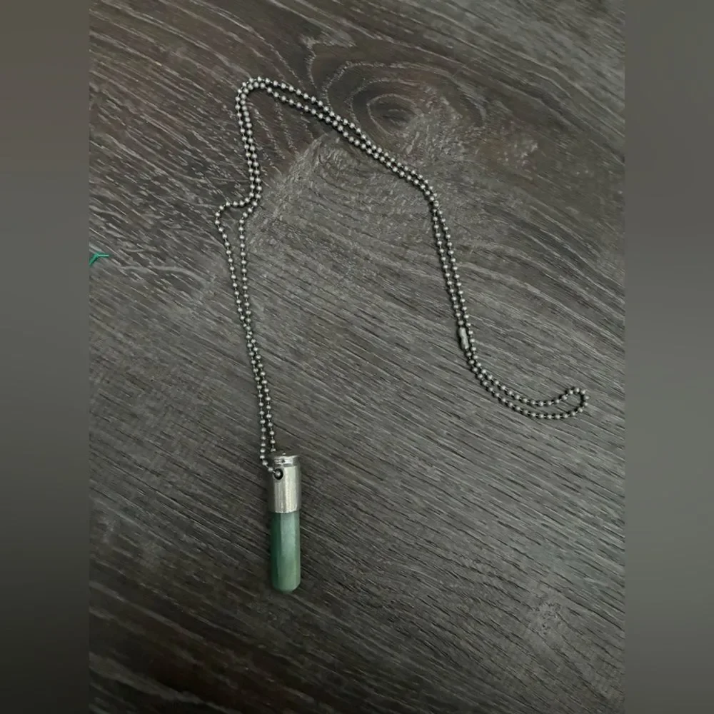 LoveBullets Urban Outfitter Green Jade Bullet Casing Pendant Necklace